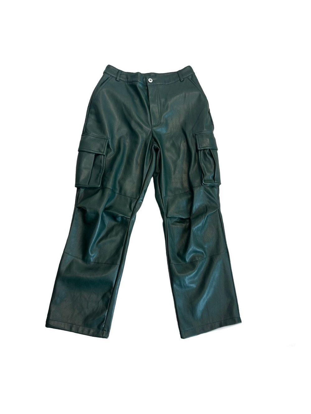 7 for all mankind dark green faux leather cargo pants drawstring ankle NWT